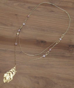 Collar doble con ovalos y dije de hoja