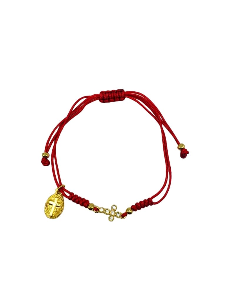 PULSERA HILO ROJO CRUZ MINI ZIRCONIAS Y CRUZ