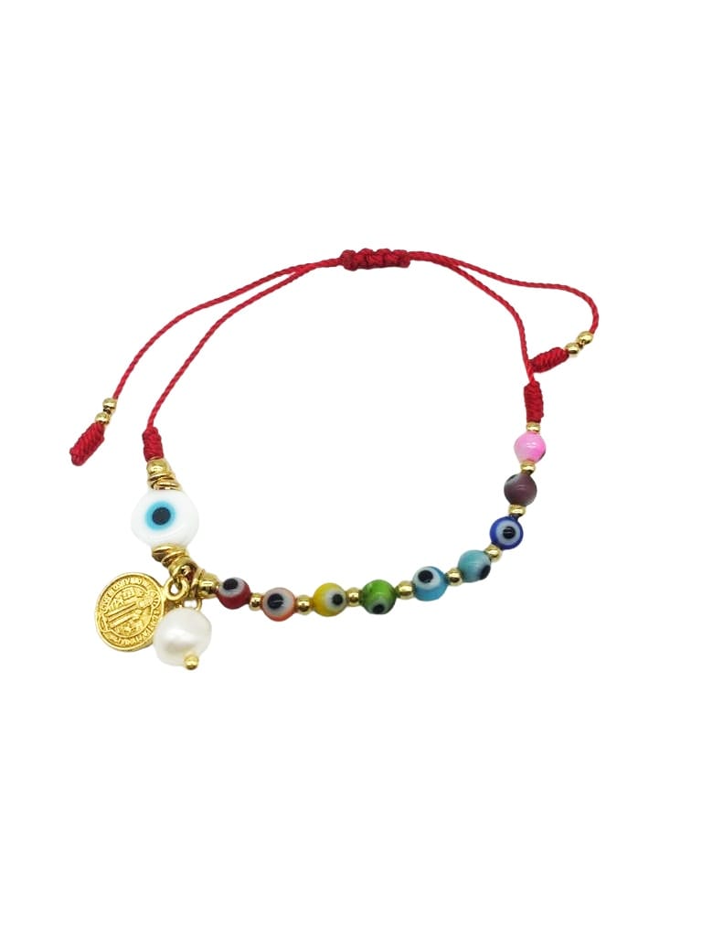 PULSERA HILO ROJO OJOS MULTICOLOR OJO BLANCO S. BENITO