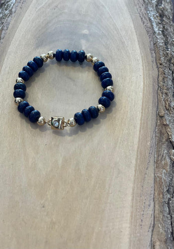 Pulsera lapizlazul con cuadro y zirconia central