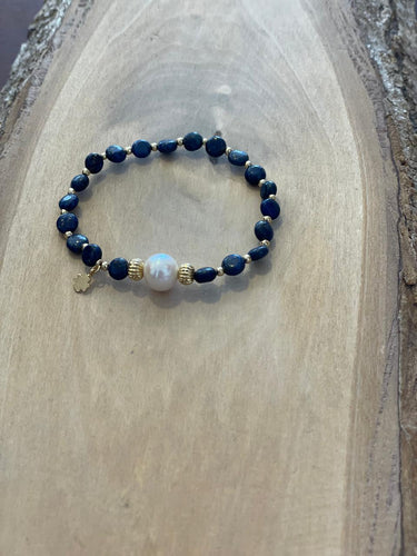 Pulsera lapizlázul con perla central