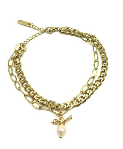 Pulsera cadena doble con dije pájaro