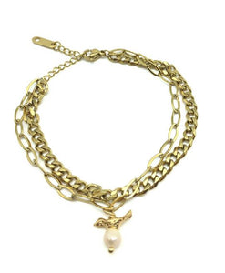 Pulsera cadena doble con dije pájaro