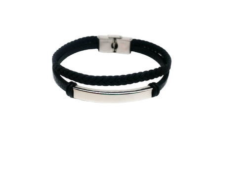 PULSERA PLACA METALICACUERO NEGRO HOMBRE