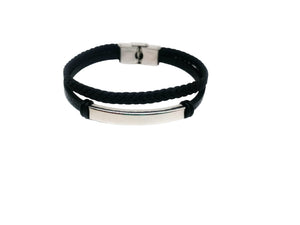 PULSERA PLACA METALICACUERO NEGRO HOMBRE