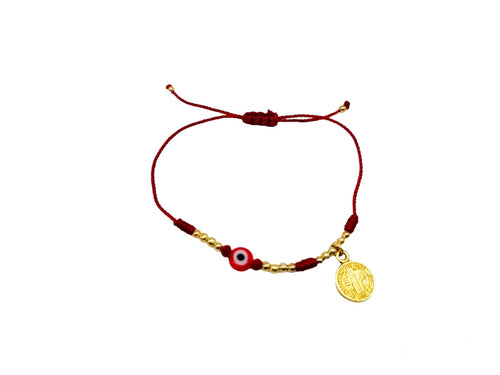 PULSERA HILO Y OJO ROJO AJUSTABLE