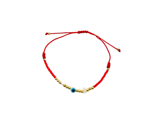 PULSERA HILO ROJO CON OJITO PIEDRA BLANCA