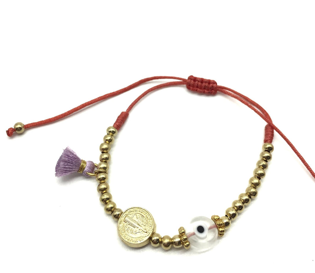 Pulsera coral bolitas doradas San Benito